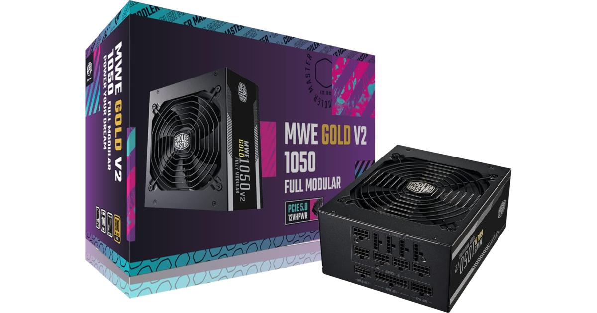 Cooler Master MWE Gold 1050 V2 ATX3.0 وحدات كاملة 1050 وات 80+ Gold هادئة 140 مم FDB Fan 2 موصلات EPS مرونة عالية في درجات الحرارة