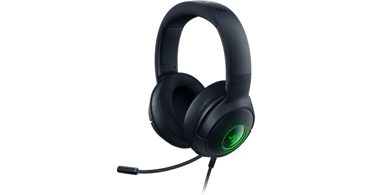 Razer Kraken V3 X سلكي USB 7.1 صوت محيطي خفيف الوزن بناء Triforce 40 مم برامج تشغيل HyperClear Cardioid Mic Chroma RGB Lighting - أسود