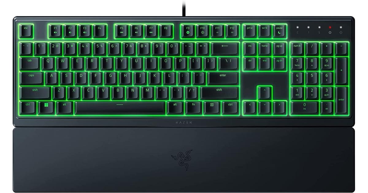 Razer Ornata V3 X Gaming مفاتيح منخفضة المستوى، مفاتيح غشاء صامتة، مقاومة للانسكاب، إضاءة Chroma RGB، مسند مريح للمعصم - أسود