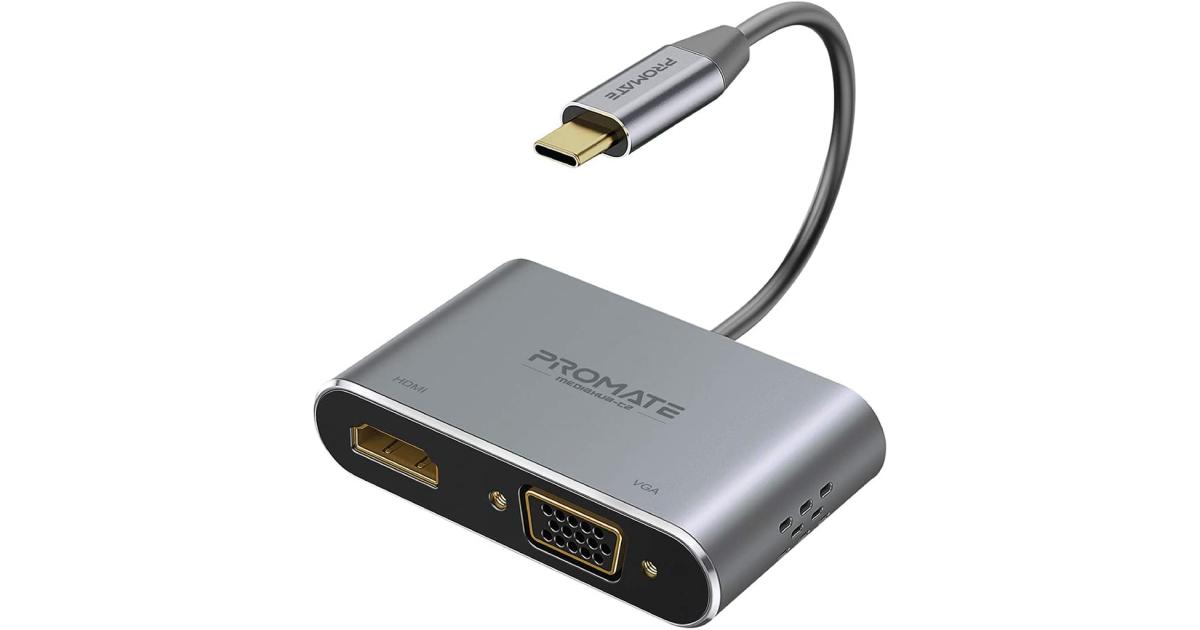بروميت MediaHub-C2 USB-C إلى VGA & HDMI محول الألومنيوم HDMI 4K & 1080 VGA شاشة عرض مزدوجة