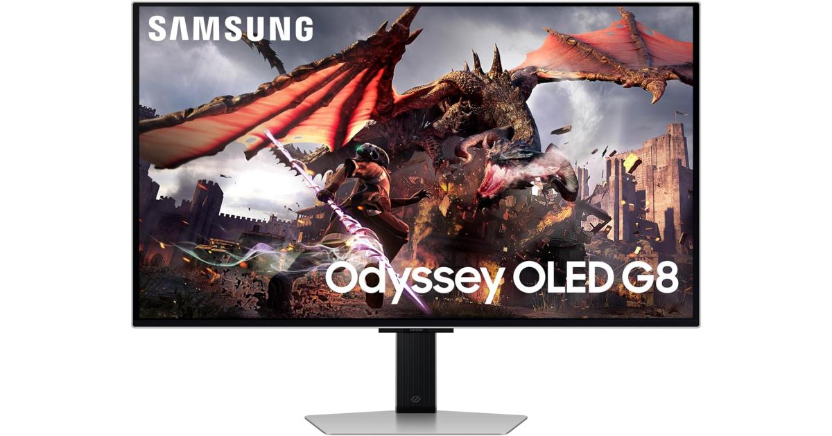 SAMSUNG Odyssey OLED G8 32 بوصة (G80SD) 4K UHD Smart 240 هرتز 0.03 مللي ثانية HDR10 G-Sync متوافق مع مركز الألعاب الخالي من الوهج وتصميم معدني أنيق - أسود
