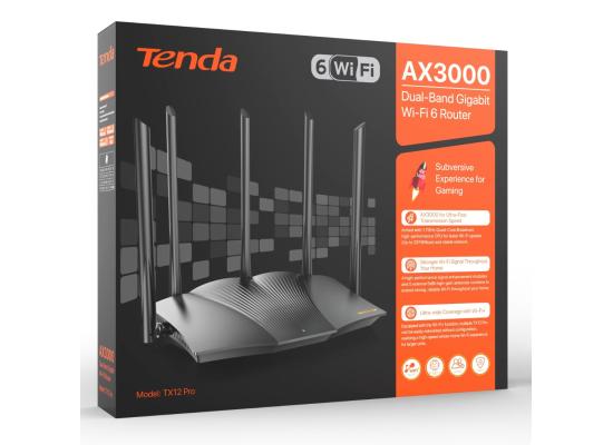 Tenda TX12 Pro Wi-Fi 6 AX3000 Smart Wi-Fi Router, Dual Band Gigabit Wireless Internet Wi-Fi 6 Router, 5 * 6dBi High-Gain Antennas, 3 Gigabit LAN Ports, WPA3+OFDMA+MU-MIMO - Black product thumbnail 2