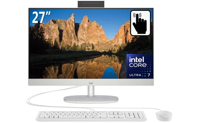 HP All-in-One 27-cr1004ne PC (2024) NEW Intel Core Ultra 7 12-Cores w/ 27" IPS Full HD 99% sRGB Touch Display & DDR5 Memory - White