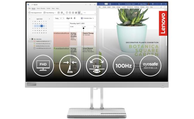 Lenovo L24e-40 Ultraslim 24" Full HD 100Hz Anti-Glare Natural Low Blue Light AMD FreeSync w/ VGA & HDMI Interface - Cloud Grey