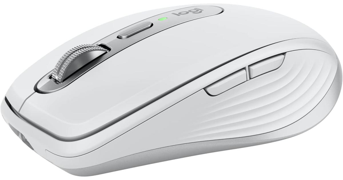 Logitech MX Anywhere 3S تمرير سريع 8K DPI تتبع أي سطح بنقرات هادئة وأزرار قابلة للبرمجة، USB C، بلوتوث، Windows PC، Linux، Chrome، Mac - رمادي باهت