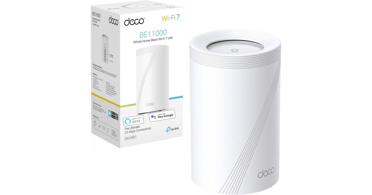 TP-Link Deco BE65 BE9300 للمنزل بالكامل ثلاثي الموجات واي فاي 7 سرعات شبكية تصل إلى 9214 ميجابت في الثانية، اتصال مدعوم بالذكاء الاصطناعي أكثر من 200 جهاز مثالي للألعاب و4K 2.5 جيجا (عبوة واحدة)