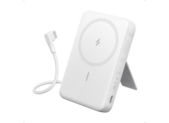 Anker Zolo Magnetic Power Bank, 10,000mAh Wireless Portable Charger with 30W Max Fast Charging, Battery Pack with Built-in USB-C Cable and Adjustable Stand, for iPhone 16/15 Series, AirPods - White product thumbnail 2