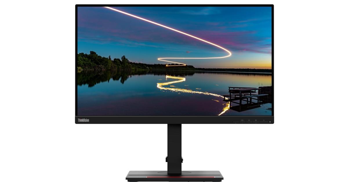 حامل Lenovo ThinkVision T24m-29 مقاس 24 بوصة IPS عالي الدقة قابل للتعديل مع قاعدة توصيل USB ومكبرات صوت - أسود