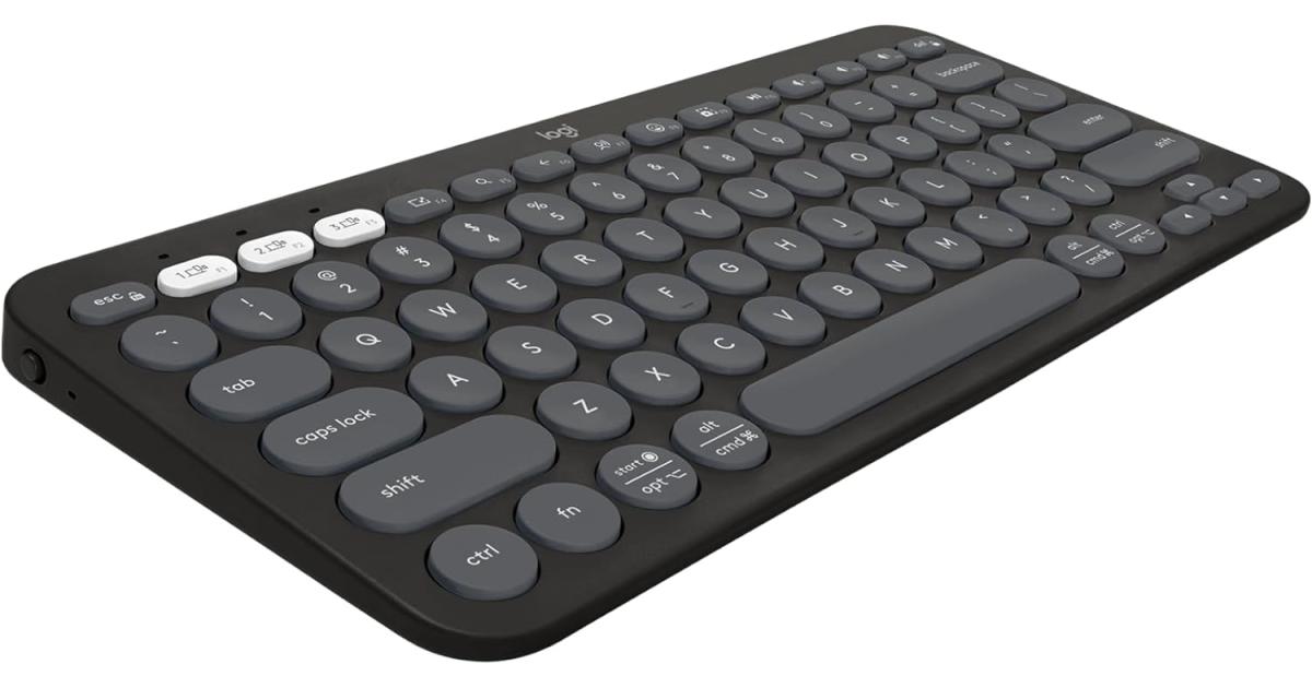 Logitech Pebble Keys 2 K380s اختصارات بلوتوث متعددة الأجهزة قابلة للتخصيص رفيعة ومحمولة لنظام التشغيل Windows وmacOS وAndroid عربي / إنجليزي
