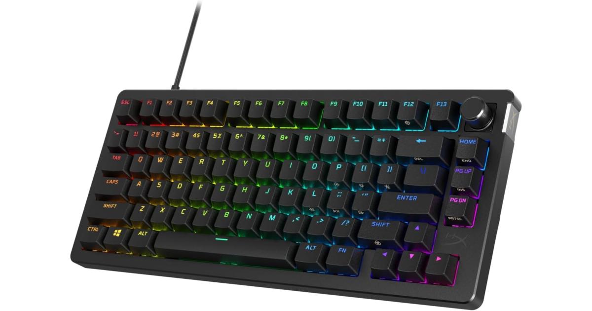 HyperX Alloy Rise 75 مفاتيح ميكانيكية فائقة التخصيص وقابلة للتبديل السريع وحشية مستشعر الضوء المحيط ومفاتيح خطية مثبتة