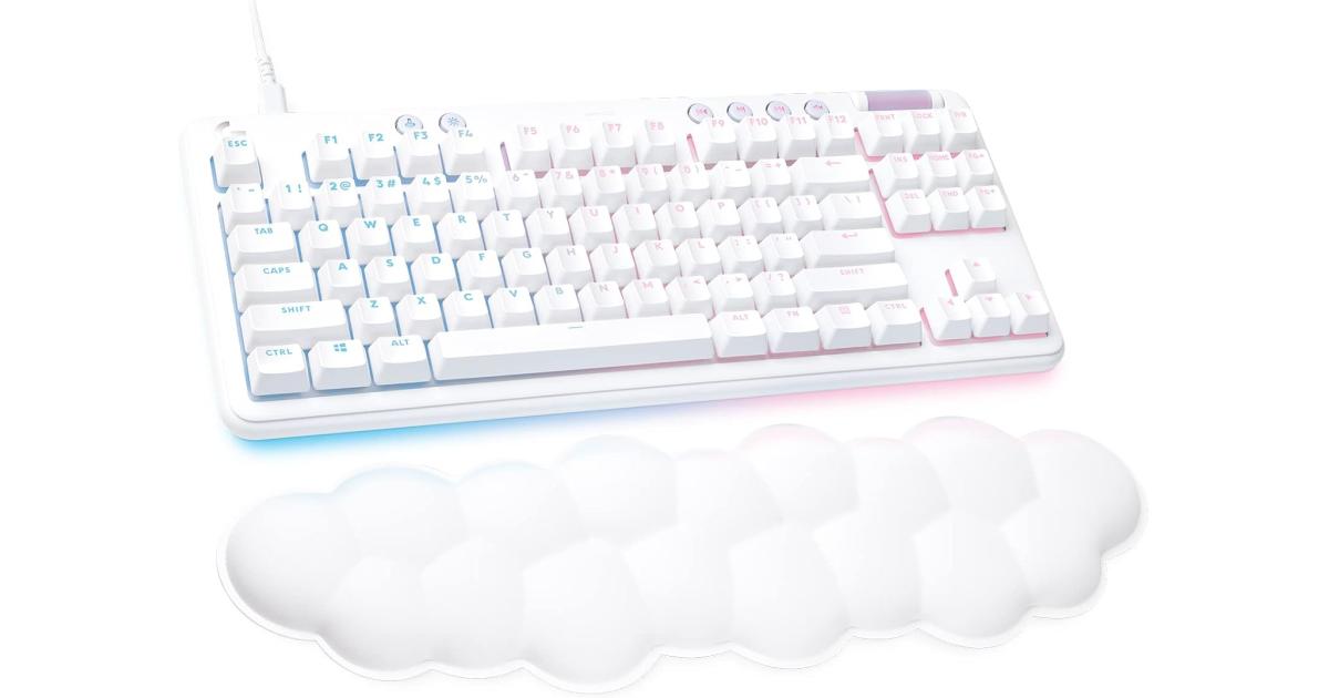 كيبورد Logitech G713 TKL Wired Mechanical LIGHTSYNC RGB Lighting Linear Switches (GX Red) & Palm Rest PC and Mac Compatible - White Mist