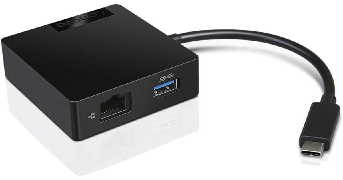 Lenovo USB-C 4-in-1 Travel Hub HDMI Full HD VGA USB 3.0 RJ45 Gigabit Ethernet متوافق مع ThinkPad، Yoga والمزيد - أسود