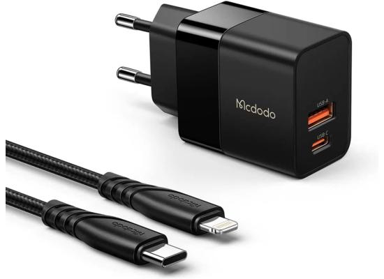 Mcdodo CH-1952 USB + USB-C wall charger, 20W + USB-C to Lightning cable (black) product thumbnail 2