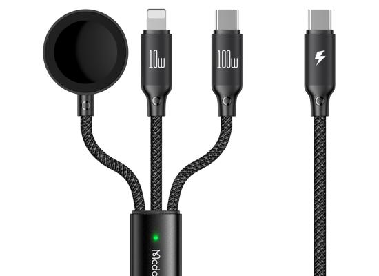 Mcdodo CA-4940 3 in 1 Charging Cable USB Type-C to Type-C + Lighting Series PD + Apple Watch Wireless Charger, 1.2m - Black product thumbnail 2