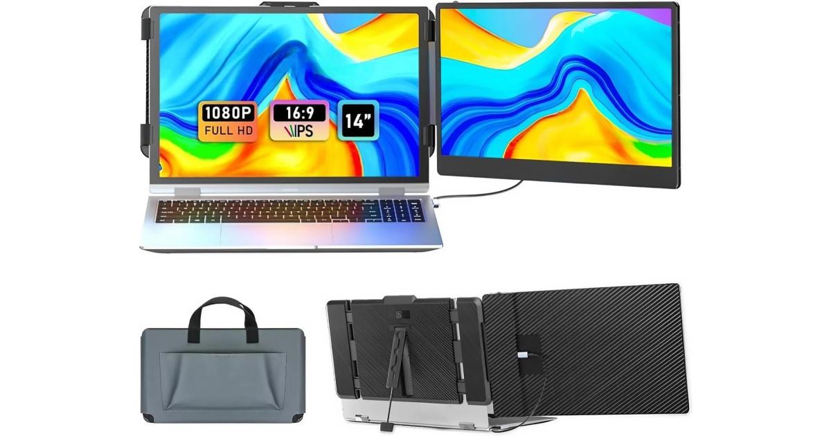 شاشة V2COM S1 14" IPS Full HD Extender Dual Screen Portable for Laptops 13-17.3" with USB-C/HDMI Port Built In Speakers