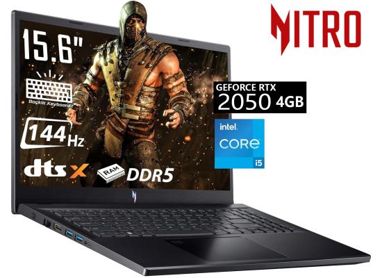 Acer Nitro V15 (2024) ANV15-51-59RM 13Gen Intel Core i5 10-Cores  w/ DDR5 Memory & Nvidia RTX 2050 4GB & 144 Hz Display - Black