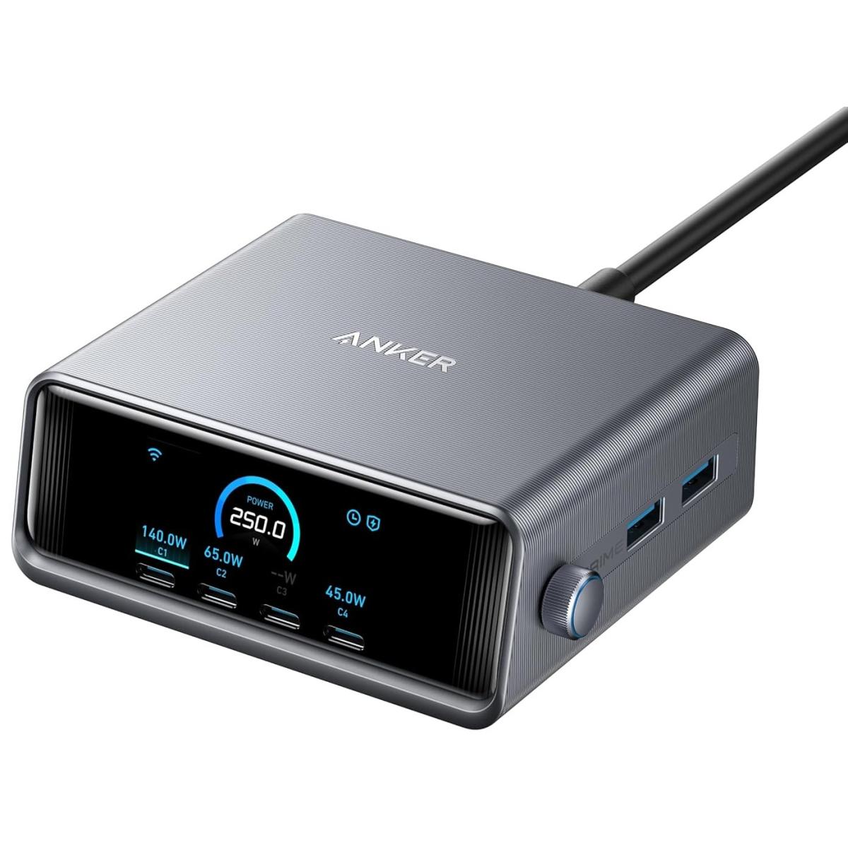 Anker Prime Charger, 250W GaN Prime USB C Charging Station, Ultra-Fast 6-Port, 2.26