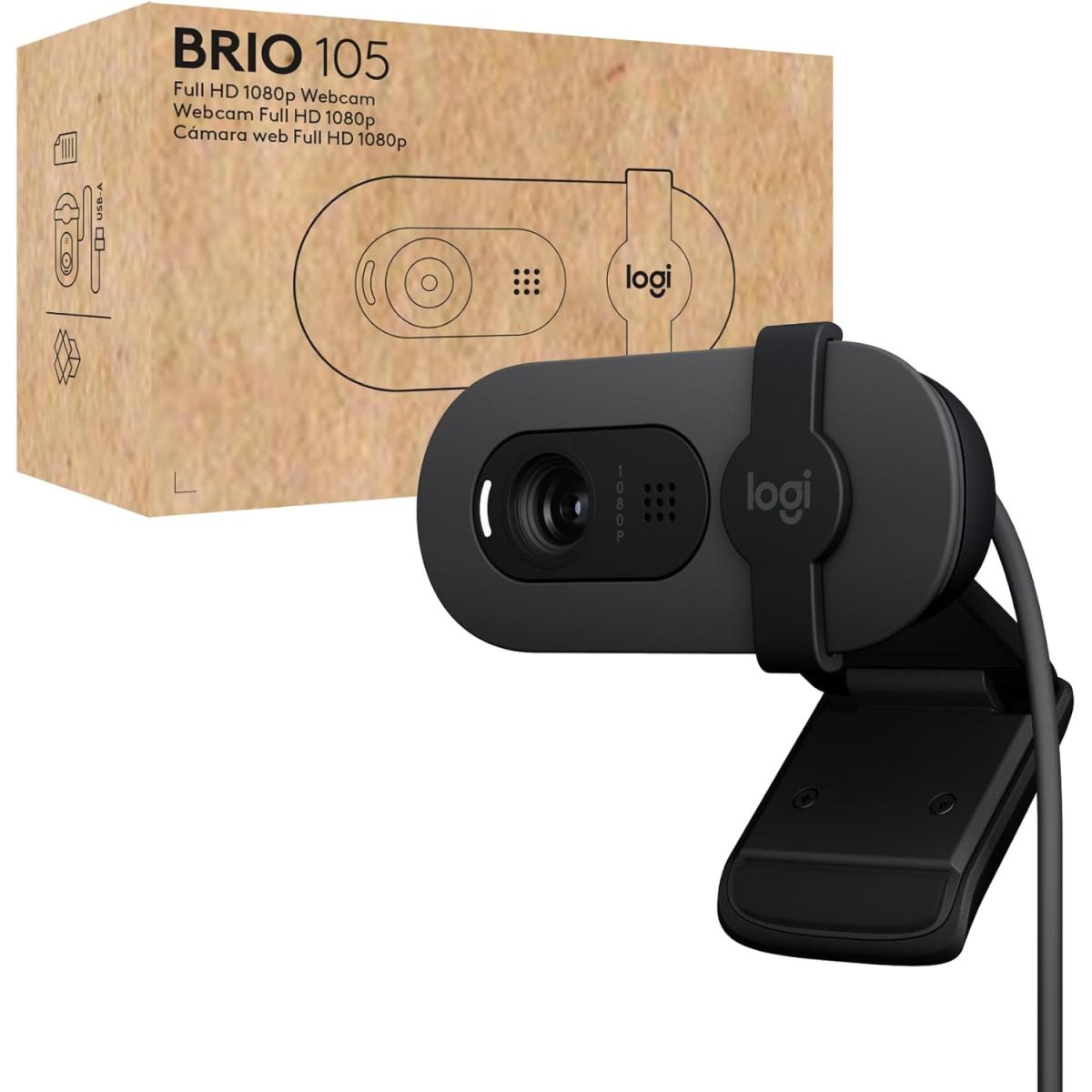 Logitech Brio 105 Full HD 1080p Business Webcam with Auto-Light Balance, USB-A, Privacy Shutter, Easy Set-Up, Compatible with Windows, macOS, ChromeOS