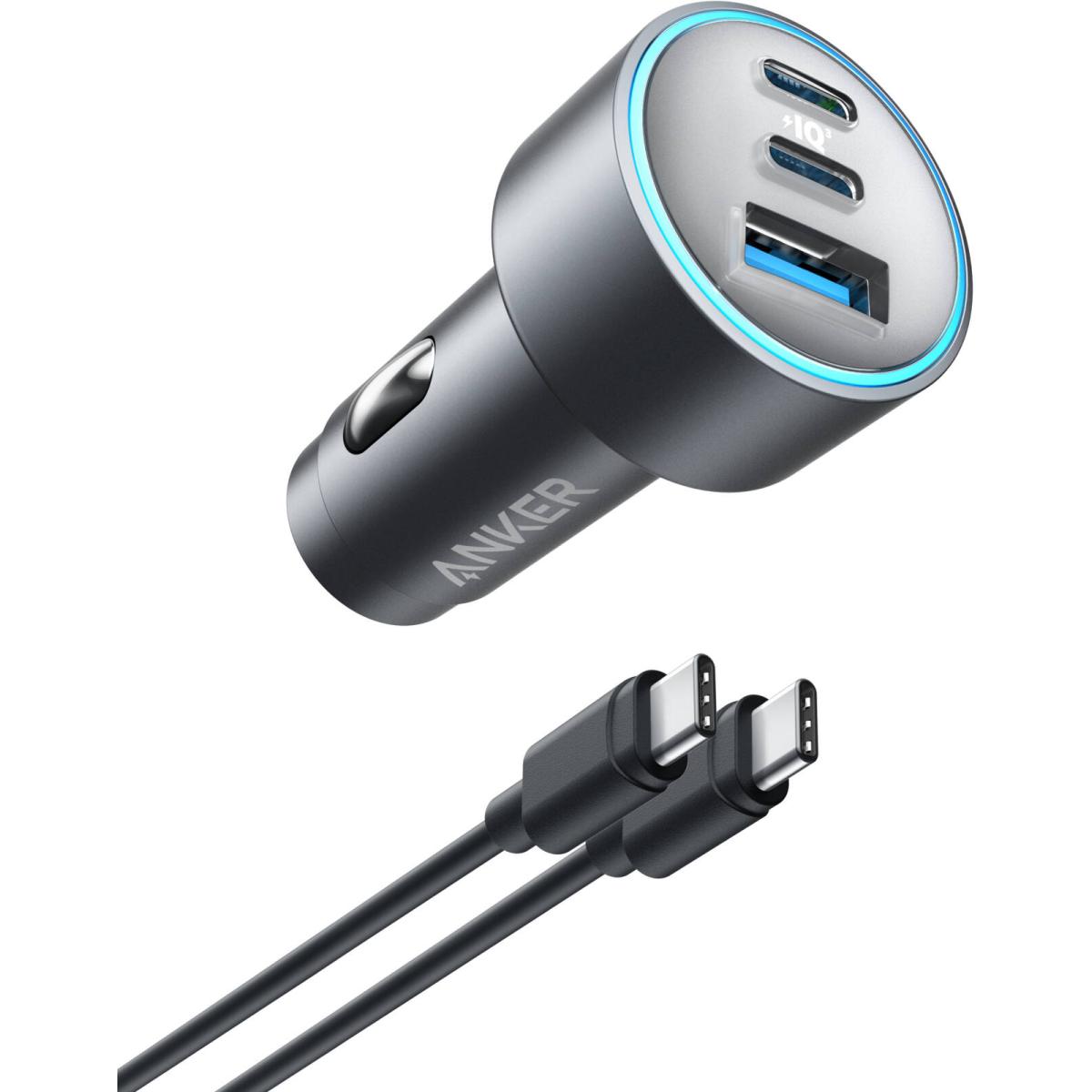 Anker USB-C Car Charger, 67W 3-Port Compact Fast Charger, Adapter With 0.91M 3.0 USB-C To C Cable Included, For Smartphones And Gadgets - Black