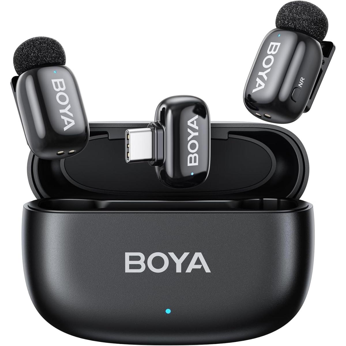 BOYA Mini-14 Wireless Lavalier Microphone for Android/Tablets/PC with USB C Plug,Noise Reduction,30H Battery Life with Charging Case,AI Voice Changer,Lapel Microphone Wireless for Video Recording Podcast Type-C