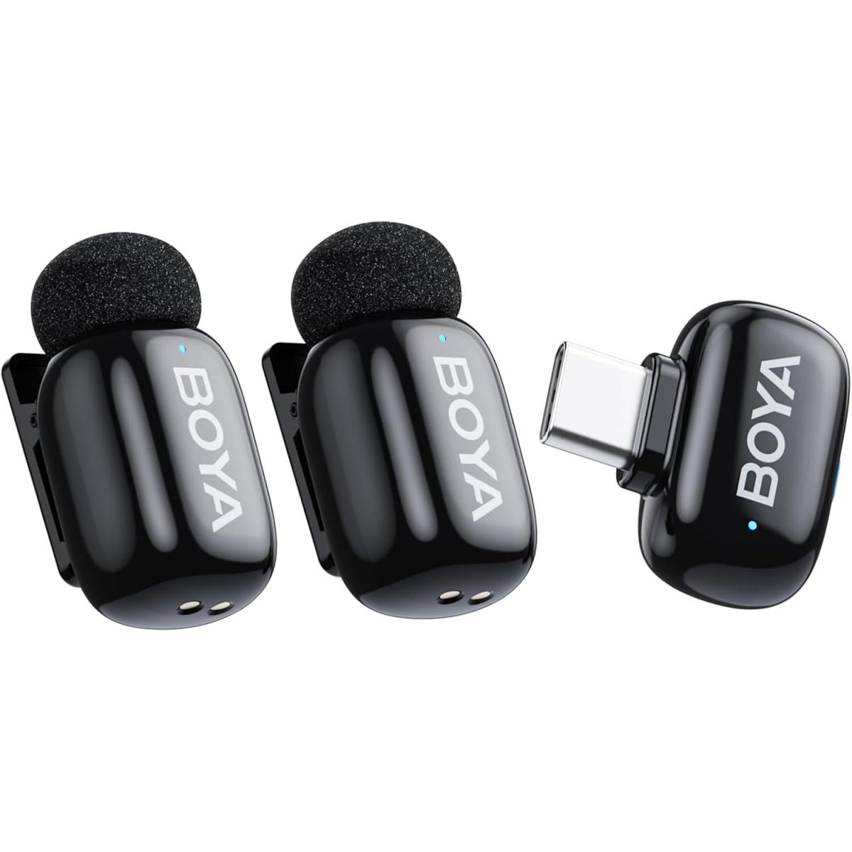 BOYA Mini-23 Wireless Lavalier Microphone for Android/iPhone 15/16,USB-C Plug & Play, 328ft 6H Battery, 3-Level AI Noise Reduction,AI Voice Changer for YouTube/TikTok/Recording (2TX+1RX,No Charging Case)