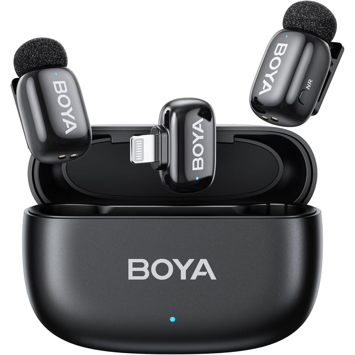 BOYA Mini-15 Wireless Microphone for iPhone with MFi Certified Ligntning Interface,Noise Cancellation, 30H Battery Life with Charging Case,AI Voice Changer for Video Recording, Live Streaming, Interviews