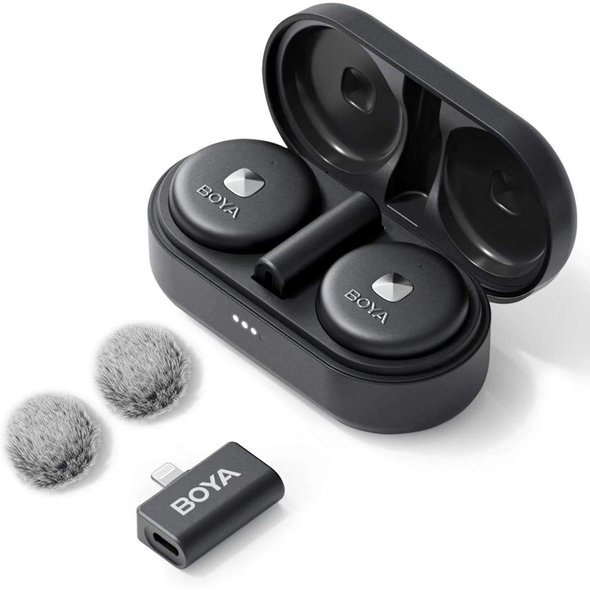BOYA Omic-D Wireless Lavalier Microphone for iPhone MFi Certified, Noise Cancelling Lapel Mic Wireless with Magnetic Clip iPhone Microphone for Video Recording YouTube Vlog - White