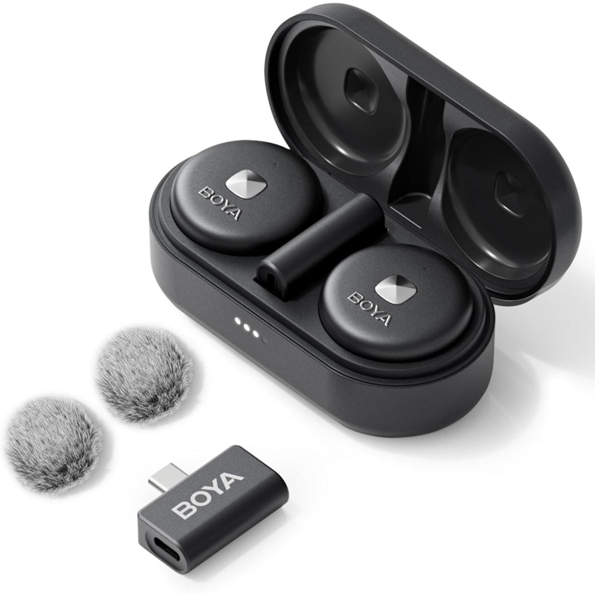 BOYA Omic-U Wireless Lavalier Microphone for iPhone MFi Certified, Noise Cancelling Lapel Mic Wireless with Magnetic Clip iPhone Microphone for Video Recording YouTube Vlog Type-C - White