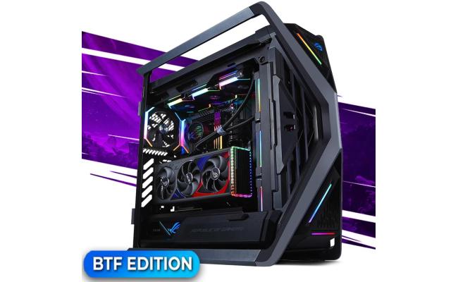 ASUS ROG Hyperion GR701 E-ATX PC Case, BTF Edition, Tempered Glass Side Panels, Up to 420mm Dual Radiator, 4*140mm Fans, Metal GPU Holder, Compnent Storage, ARGB Fan Hub, Black
