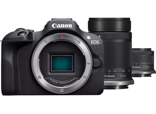 Canon EOS R100 KIT ( w/RF-S18-45mm + RF-S55-210mm ) Mirrorless Camera Body, APS‑C Sensor, 24.1 Megapixels, 4K Video (24p), Dual Pixel CMOS AF, 6.5 fps Burst Shooting, Lightweight Vlogging Camera for Entry-Level Creators, Black