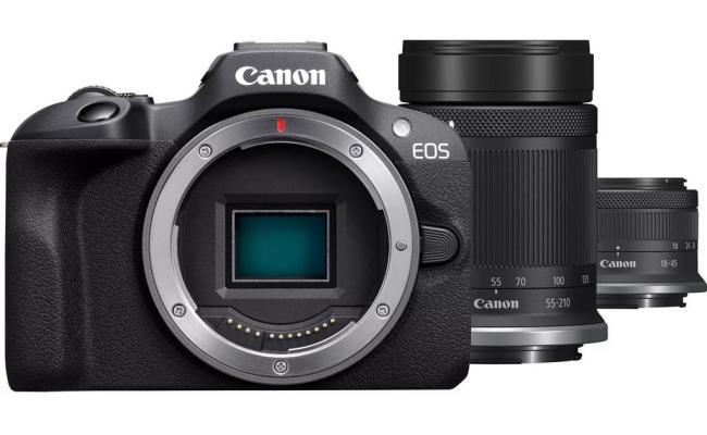 Canon EOS R100 KIT ( w/RF-S18-45mm + RF-S55-210mm ) Mirrorless Camera Body, APS‑C Sensor, 24.1 Megapixels, 4K Video (24p), Dual Pixel CMOS AF, 6.5 fps Burst Shooting, Lightweight Vlogging Camera for Entry-Level Creators, Black