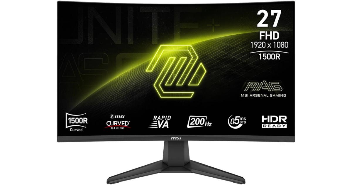 MSI MAG 276CF E20 27 بوصة منحني 1500R Full HD 200 هرتز 0.5 مللي ثانية HDR جاهز AMD FreeSync™ Premium مع 2x HDMI وواجهة DisplayPort - أسود