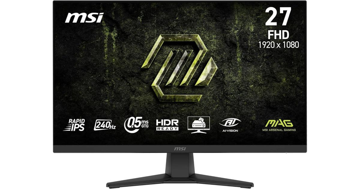 MSI MAG 272F X24 27 بوصة Full HD Rapid-IPS 240 هرتز 0.5 مللي ثانية HDR Ready AI Vision AMD FreeSync™ Premium مع HDMI 2.0 ومنفذ DisplayPort، أسود