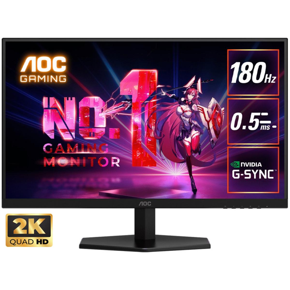 AOC Q27G40E Gaming 27" Fast IPS 2K QHD 180Hz 0.5ms HDR10 sRGB 127% Flicker-Free Six Game Modes G-Sync Compatible w\/ HDMI 2.0 & DisplayPort