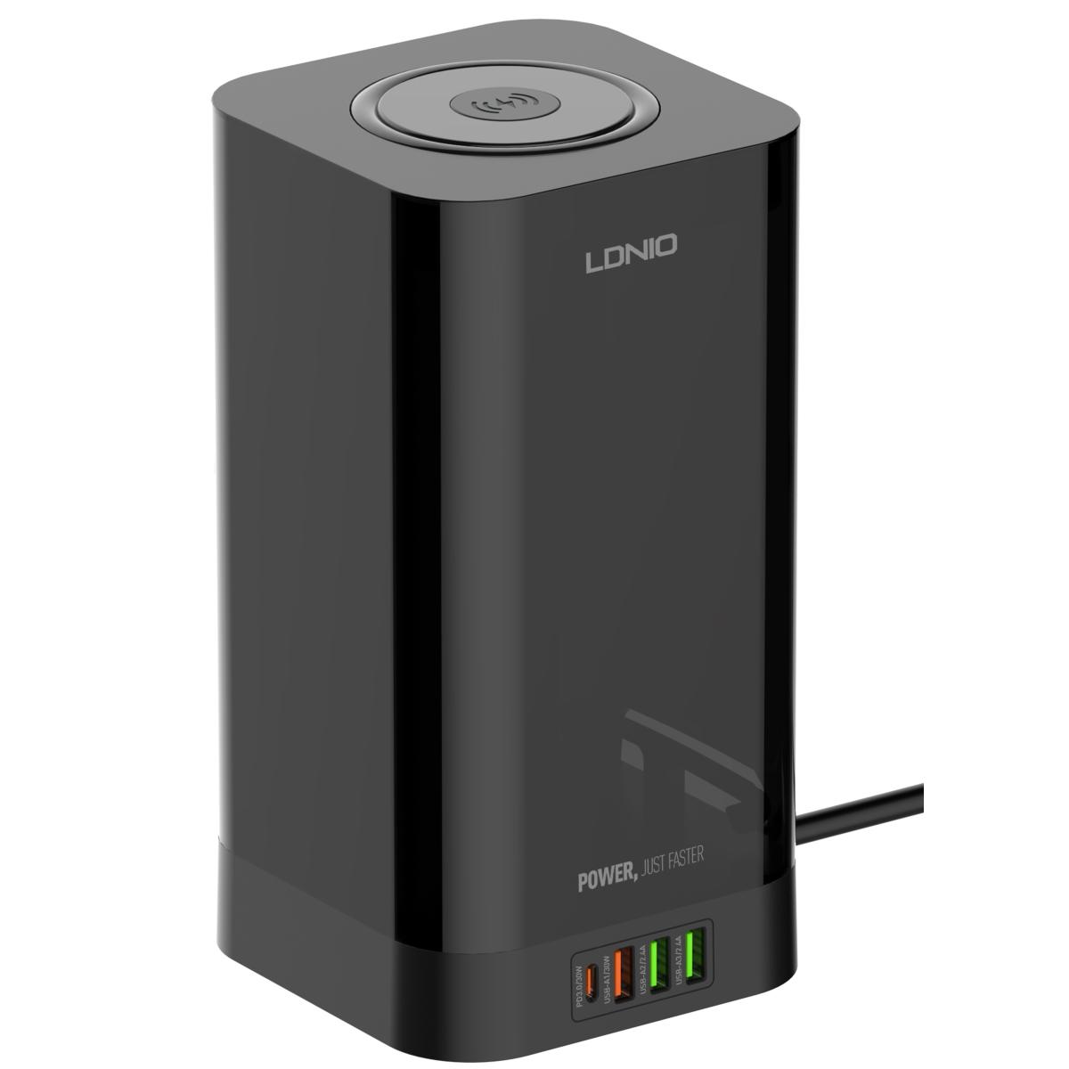 LDNIO SEW4485 2500W European Power Strip with 4 EU Sockets + 4 USB + 15W Wireless Charger Supports PD QC3.0 PPS Fast Charging Desk Vertical Charging Station with Timer Switch for iPhone 16 15 14 Pro Max, iPad Pro and MacBook Pro EU Plug