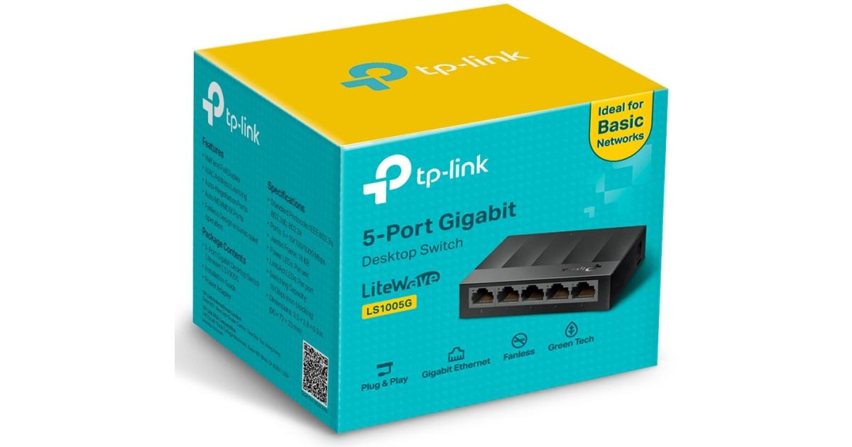تي بي لينك LS1005G لايت ويف 5 منافذ جيجابت إيثرنت سويتش | جهاز تقسيم إيثرنت لسطح المكتب | تبديل الشبكة غير المحمية | التوصيل والتشغيل | هادئ بدون مروحة | غير مُدار - أسود