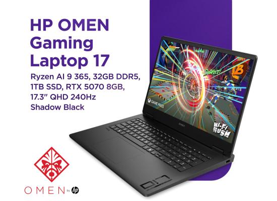 HP OMEN 17 (2025) 17-db1002ne AMD Ryzen AI 9 365 10-Cores Next-Level AI-Powered w/ Nvidia RTX 5070 8GB DDR7 & IPS 2.5K 240Hz Display - Shadow Black product thumbnail 2