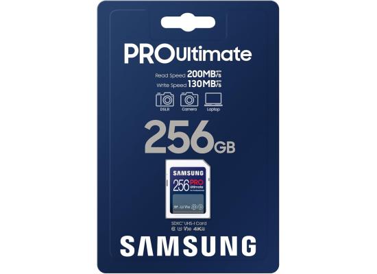 Samsung PRO Ultimate Full Size 256GB SDXC Memory Card, Up to 200 MB/s, 4K UHD, UHS-I, C10, U3, V30, A2, for DSLR, Mirrorless Cameras, PCs