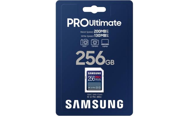 Samsung PRO Ultimate Full Size 256GB SDXC Memory Card, Up to 200 MB/s, 4K UHD, UHS-I, C10, U3, V30, A2, for DSLR, Mirrorless Cameras, PCs
