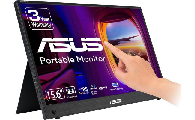 ASUS ZenScreen MB16AHT 15.6" Touch Portable Monitor Full HD IPS 10-Point Touch, Mini-HDMI, Ergo kickstand, Tripod socket, ASUS Flicker Free & Low Blue Light technologies, 262K Display Colors, Eye Care Technology, Black
