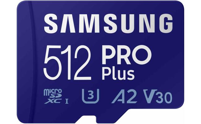 Samsung PRO Plus 512GB microSD Memory Card microSDXC, Up to 180 MB/s, Full HD & 4K UHD, UHS I, C10, U3, V30, A2, for Android Smartphones, Tablets, GoPRO, and DJI Drone