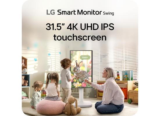 LG 32U889SA Smart Monitor Swing 32" IPS 4K UHD HDR10 Touchscreen on a Fully Adjustable Wheeled Base , webOS, Built-in Speaker, HDMI, USB Type-C, Tilt/Height/Swivel/Pivot Stand, White