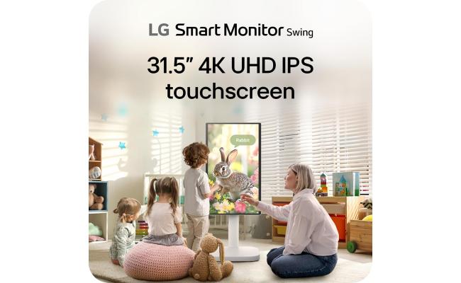 LG 32U889SA Smart Monitor Swing 32" IPS 4K UHD HDR10 Touchscreen on a Fully Adjustable Wheeled Base , webOS, Built-in Speaker, HDMI, USB Type-C, Tilt/Height/Swivel/Pivot Stand, White