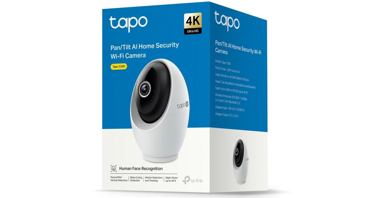 كاميرا أمان داخلية TP-LINK Tapo C260 4K Pan/Tilt لمراقبة الأطفال، وكاميرا للكلاب مع كشف الحركة والتتبع، وعرض 360 درجة، ورؤية ليلية ملونة، وتخزين SD/Cloud، وتعمل مع Alexa وGoogle وBixby RoomCam 4K