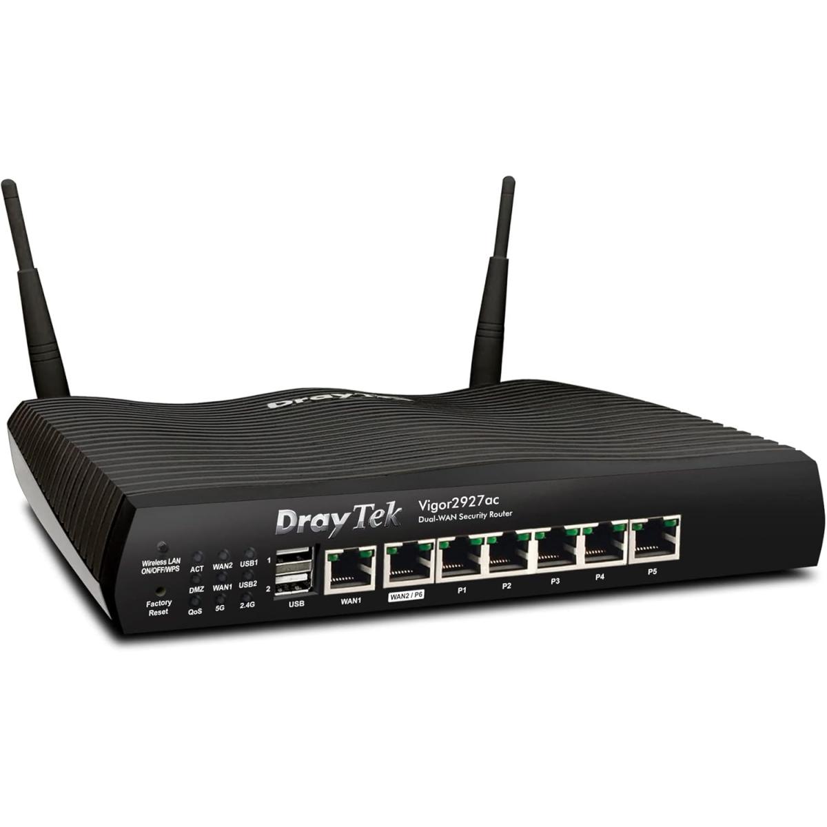 DrayTek Vigor 2927ac Dual-WAN Gigabit Ethernet Load Balancing WiFi Router, Wireless AC 1300, Firewall, VPN, 5 Gigabit RJ-45 LAN Ports