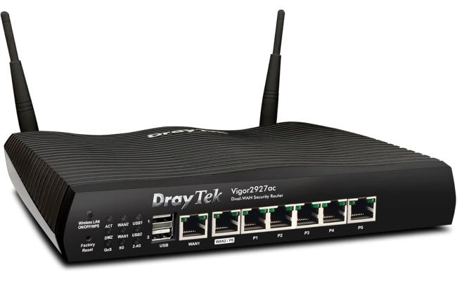 DrayTek Vigor 2927ac Dual-WAN Gigabit Ethernet Load Balancing WiFi Router, Wireless AC 1300, Firewall, VPN, 5 Gigabit RJ-45 LAN Ports