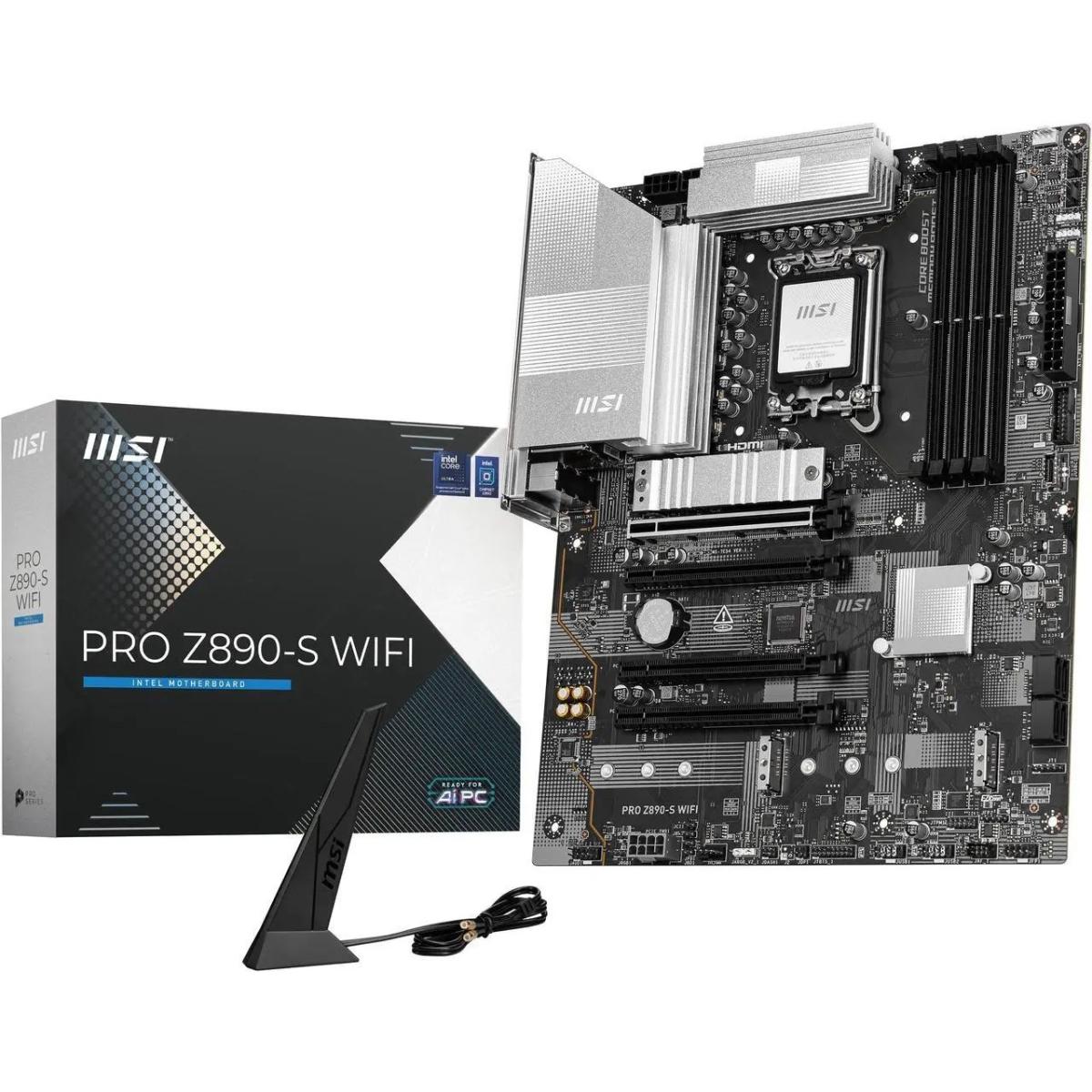 MSI Pro Z890-S WiFi LGA 1851 ATX Motherboard, Intel Z890 Chipset, 4x DDR5 UDIMM Slots, Up to 256GB Max Memory, 4x PCIe x16 Slots, 3x M.2 Slots, WiFi & BT Connectivity