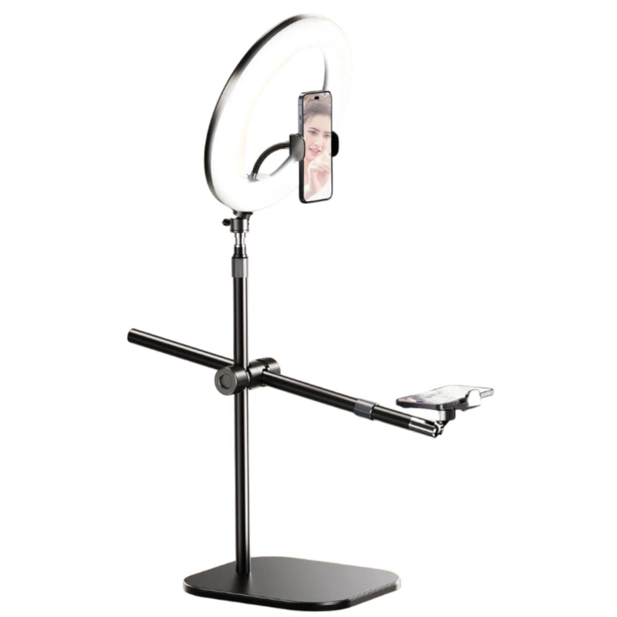 RTAKO ZJ-FP02 Kit Overheard Phone Mount 55cm with Phone Clamp and Ring Light