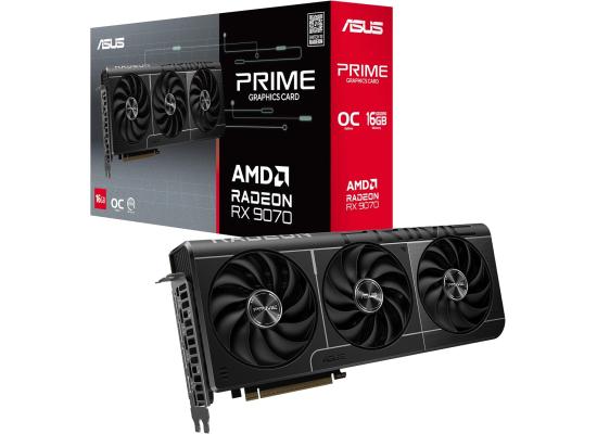 ASUS Prime Radeon RX 9070 EVO OC Edition Graphics Card (PCIe 5.0, 16GB GDDR6, HDMI/DP 2.1, 2.5-slot design, axial-tech fans, dual ball fan bearings, dual BIOS, ASUS GPU Guard)