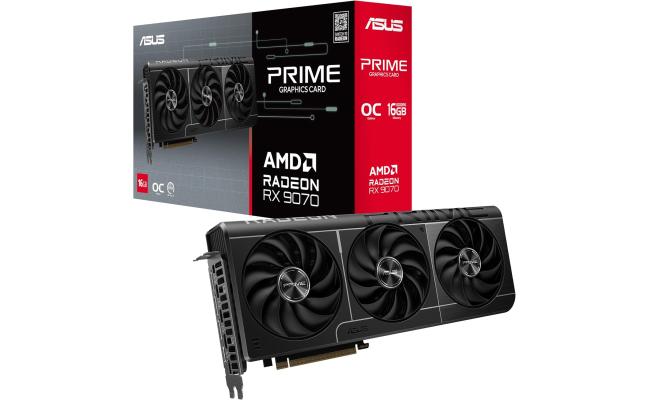 ASUS Prime Radeon RX 9070 EVO OC Edition Graphics Card (PCIe 5.0, 16GB GDDR6, HDMI/DP 2.1, 2.5-slot design, axial-tech fans, dual ball fan bearings, dual BIOS, ASUS GPU Guard)